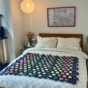 Vintage Handmade Crochet Afghan Blanket Multicolor Granny Hexagon Throw